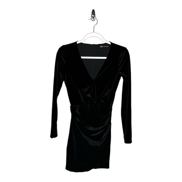 Zara Womens Short Velvet Dress Size XS Black Long Sleeve V Neck Party Velour - Picture 9 of 16